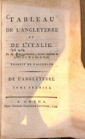 Tableau De L'Angleterre Et De L'Italie, 1. De L'Angleterre