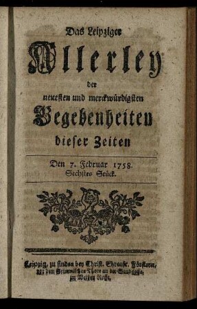 Den 7. Februar 1758. Sechstes Stück.