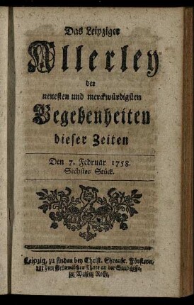 Den 7. Februar 1758. Sechstes Stück.