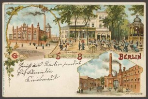 Ansichtskarte „Gruss aus Happoldts Brauerei“, Hasenheide [1/2]