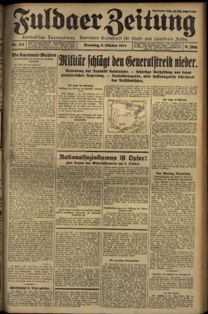 Ausgabe vom Dienstag, den 09. Oktober 1934.