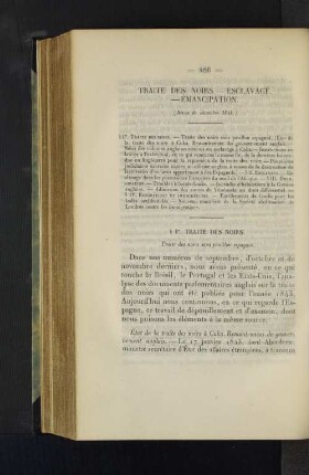 Traite des noirs. - Esclavage. - Emancipation.