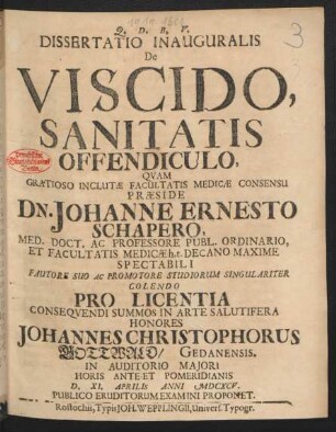 Dissertatio Inauguralis De Viscido, Sanitatis Offendiculo