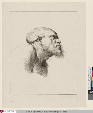 [Bildnis eines Bettlers; Head of a bearded beggar, facing right]