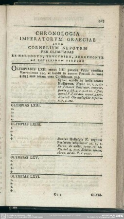 Chronologia Imperatorum graciae Apud Cornelium Nepotem Per Olympiadas Ex Herodoto, Thucydide, Xenophonte Ac Potissimum Diodoro