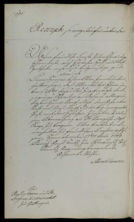 Unterrichtung über die Zustellung des Dankesschreibens zur Schenkung der Pandule an den König.