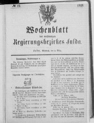 No. 19., Ausgabe vom 4. März 1868