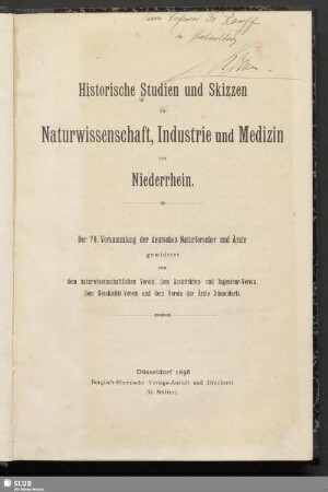 Historische Studien und Skizzen zu Naturwissenschaft, Industrie und Medizin am Niederrhein