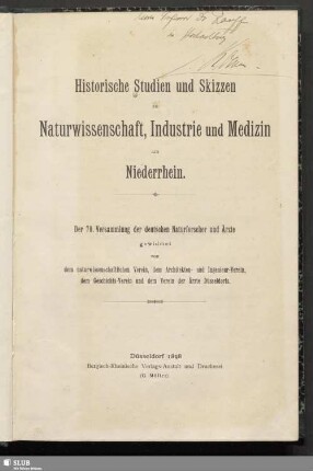 Historische Studien und Skizzen zu Naturwissenschaft, Industrie und Medizin am Niederrhein