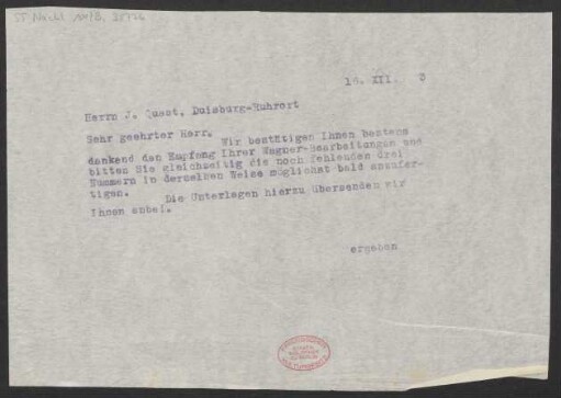 Brief an J. Quast : 16.12.1913