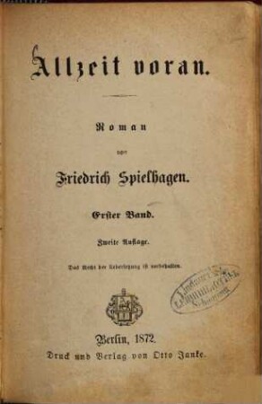 Allzeit voran : Roman, 1. Band