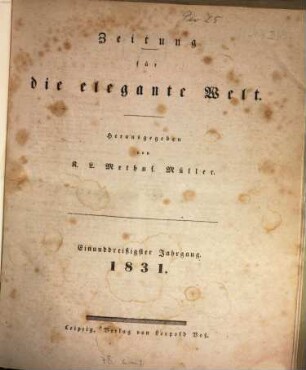 Zeitung für die elegante Welt : Mode, Unterhaltung, Kunst, Theater, 31. 1831