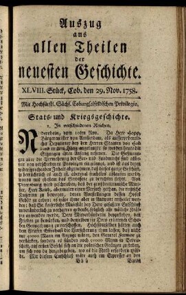 XLVIII. Stück. Coburg, den 29. Nov. 1758.