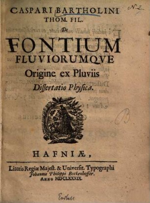 De fontium fluviorumque origine ex pluviis dissertatio physica