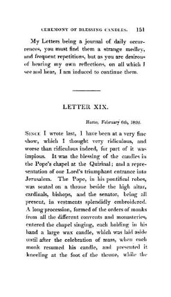 LETTER XIX. - Blessing the Candles - The Carnival