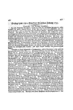 Beylage zum 28ten Stück der Deutschen Zeitung 1791
