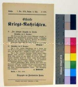 Kriegsdepesche des Norddeutschen Bundes über die Kriegsereignisse vom 6.12.1870 bei Orléans und in Rouen