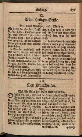 XI. Vom Heiligen Geiste - XII. Bey Kranckheiten