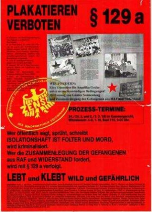 Plakatieren verboten § 129a