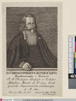 D. CHRISTOPHORUS ALTHOFERUS Hersbruccensis - Noricus [Christoph Althofer]