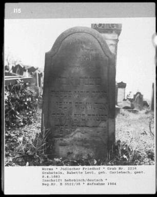 Grabstein von Babette Levi, geborene Carlebach (+ 1883.04.08)