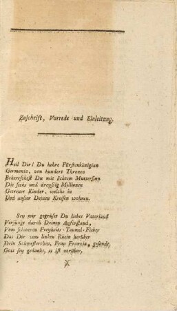 Zuschrift, Vorrede und Einleitung