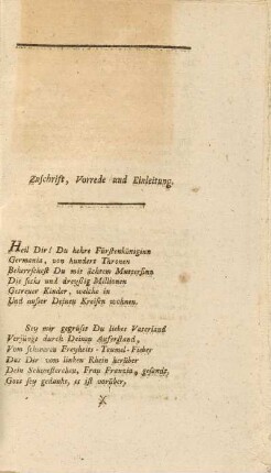 Zuschrift, Vorrede und Einleitung