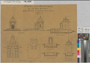 Gemen (Borken) Schloß Neubau der Familiengruft des Grafen Friedrich v. Landsberg-Velen Ansichten, Schnitte, Grundrisse 1911 1 : 100 56,5 x 72 Zeichnung Landsberg-Velensches Bauamt Landsberg-Velen