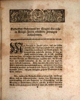 Entdecktes Geheimniß der Staats-Streiche in Kriegs-Zeiten erdichtete Zeitungen auszustreuen
