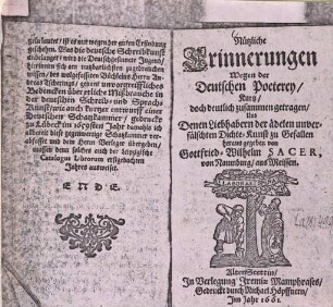 Nützliche Erinnerungen Wegen der Deutschen Poeterey