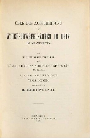 Über die Ausscheidung der Ätherschwefelsäuren im Urin bei Krankheiten