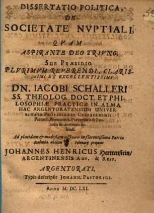 Diss. polit. de societate nuptiali