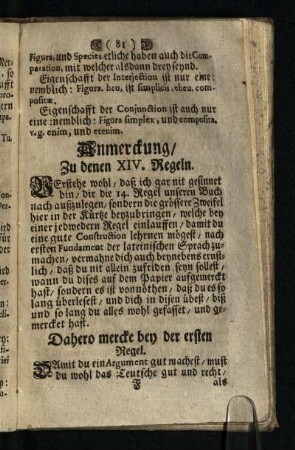 Anmerckung/ Zu denen XIV. Regeln