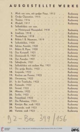 Ausgestellte Werke (Nr. 1-56)