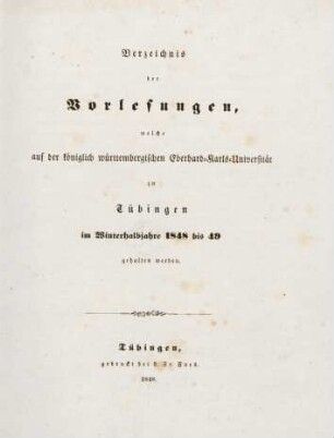 Vorlesungsverzeichnis 1848/49