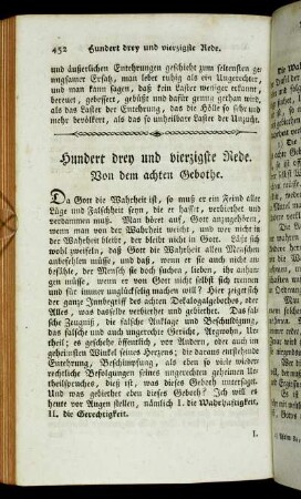 Hundert drey und vierzigste Rede. Von dem achten Gebothe.