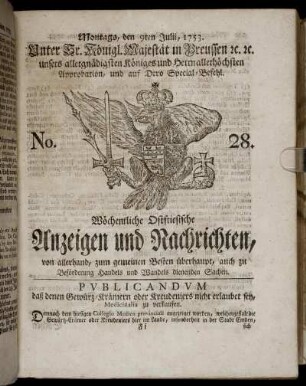 No. 28. Montags, den 9ten Julii, 1753.