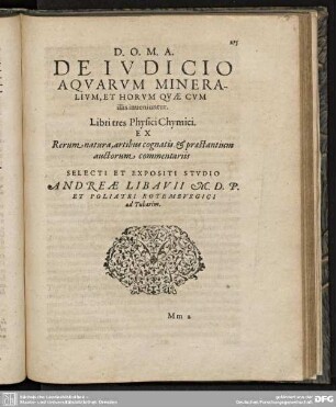 De Iudicio Aquarum Mineralium.