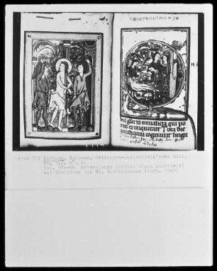 Ms. 1.2.8.6: Brevier aus dem Dominikanerinnen-Kloster, Folio 97 verso-98, Geisselung und Initiale "C" mit Schändung des heiligen Bartholomäus