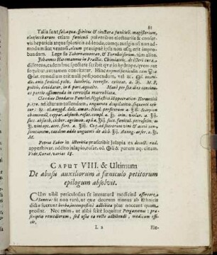 Caput VIII. & Ultimum De abusa auxiliorum a fœniculo petitorum epilogum absolvit.