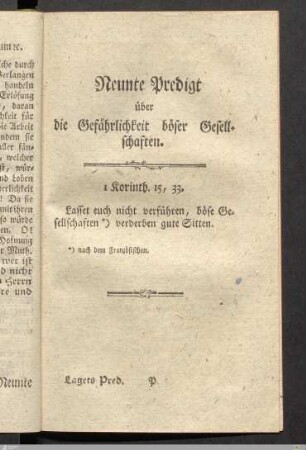IX. Predigt: Die Gefaehrlichkeit der boesen Gesellschaften.