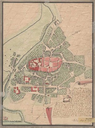 Plan von Wurzen, Handzeichnung, um 1770? : Plan der Stadt Wurtzen. - [S.l.] , [um 1770?]. - 1 Kt. : kolor. Handzeichng. ; 33 x 44 cm