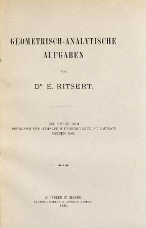 Geometrisch-analytische Aufgaben