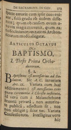 Articulus Octavus De Baptismo
