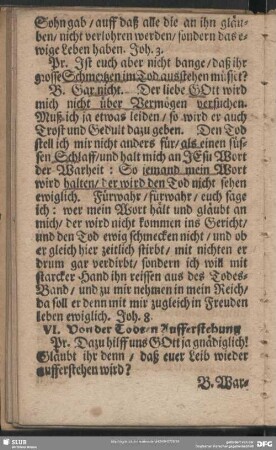 VI. Von der Todten Aufferstehung
