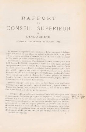 Rapport au Conseil Superieur de l'Indo-Chine
