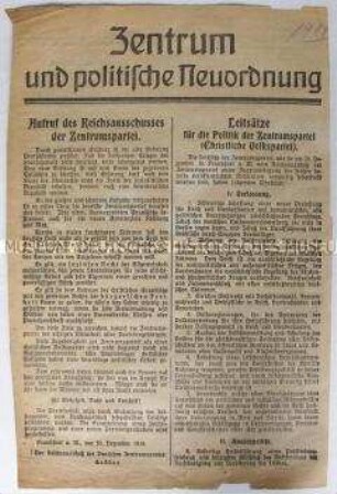Flugblatt der Zentrumspartei zur Wahl der Nationalversammlung am 19. Januar 1919
