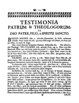 Testimonia patrum & Theologorum, de deo patre, filio, & Spiritu sancto.