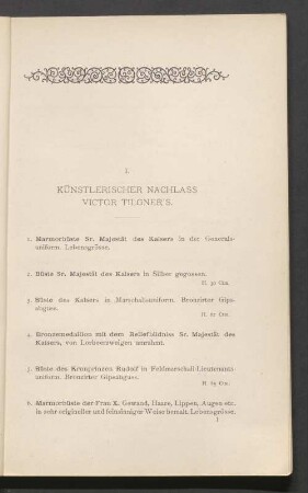 I. Künstlerischer nachlass Victor Tilgner's