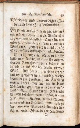 Würdiger und unwürdiger Gebrauch des H. Abendmahls.